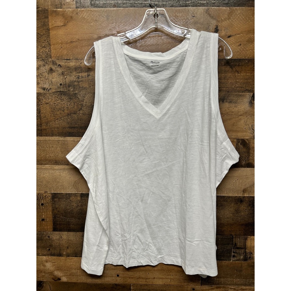 Madewell Womens V Neck Tank Top White Sleeveless Casual Blouse 3X Plus‎ Size
